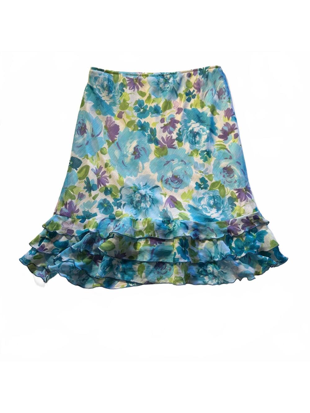 Whimsical Floral Tiered Ruffle Detail Tulip Skirt Coquette Girly Dressbarn Sz 12